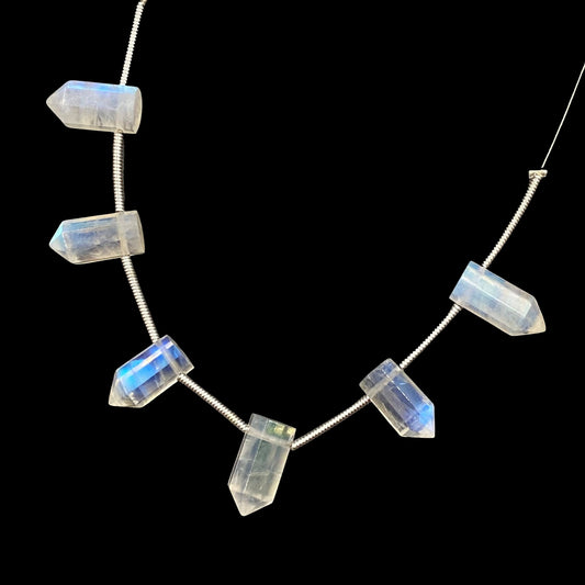 8 Faceted Rainbow Moonstone Pencil Beads, 6x12mm Briolette Gemstone