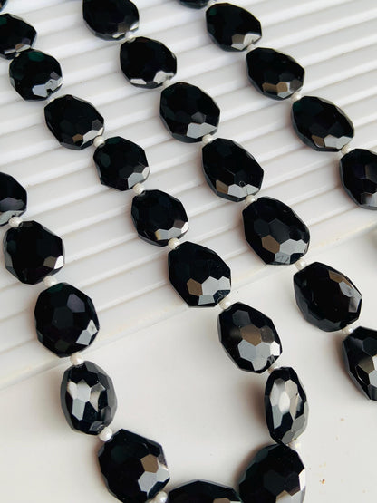 Natural Black Spinel Faceted Freeform Nugget Beads | Center Drill Gemstones