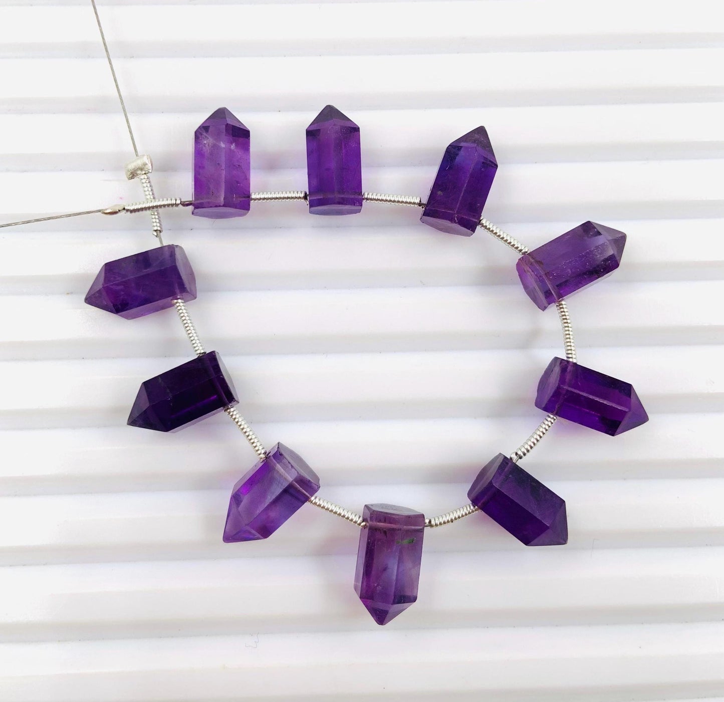 Natural Amethyst Faceted Pencil Gemstone Beads 10 Pcs