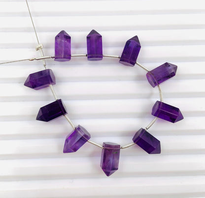 Natural Amethyst Faceted Pencil Gemstone Beads 10 Pcs