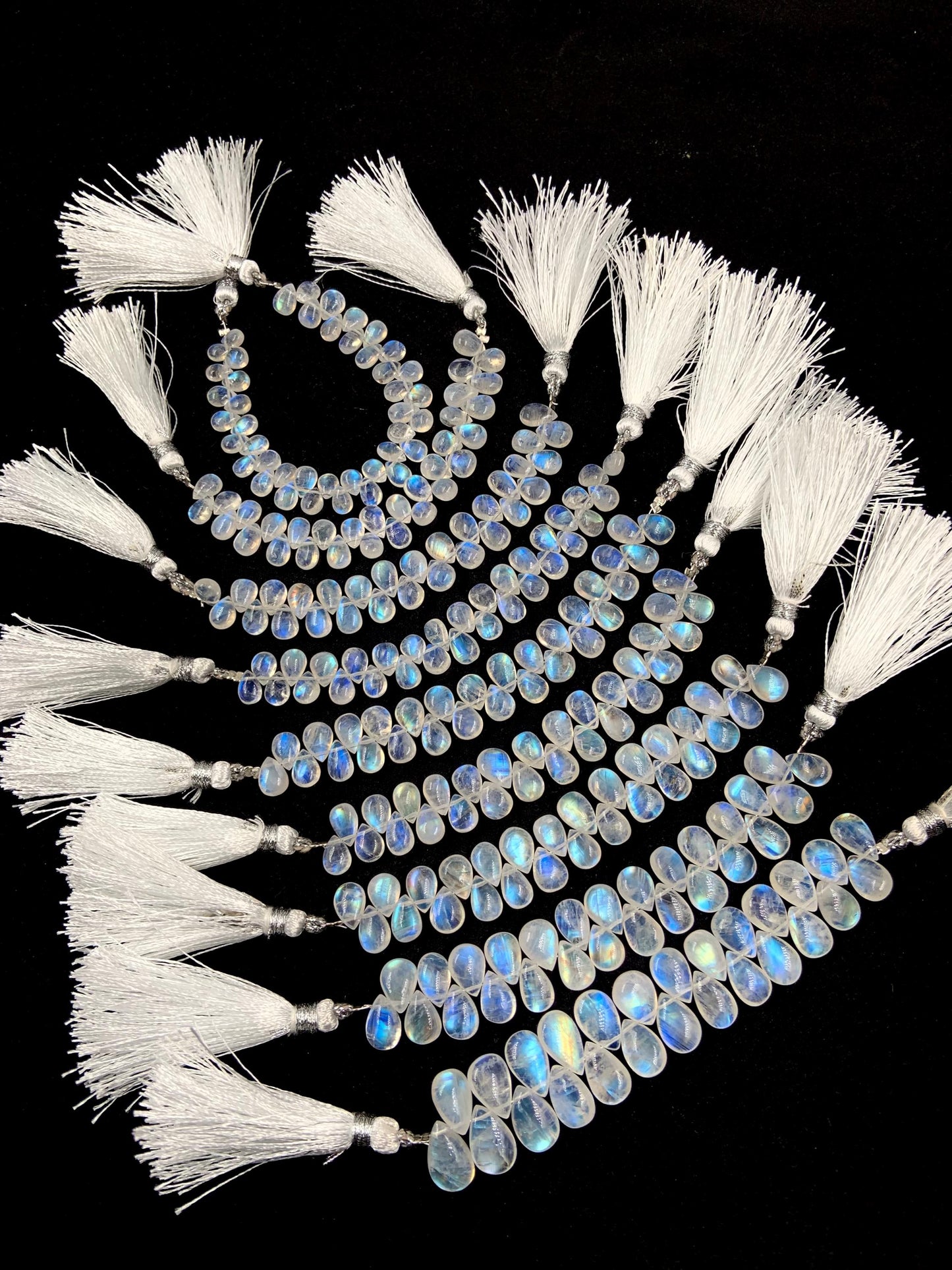 Natural White rainbow Moonstone Smooth Pear Shape Gemstone Briolette Side drill beads Blue flashy Moonstone beads Earring Making for jewelry