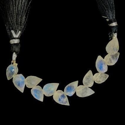 4 Inches Natural White Rainbow Buds Briolette Beads Blue Flashy Gemstone Faceted Flower Buds Size 5X9 MM To 6X10 MM   SKU - BBI712