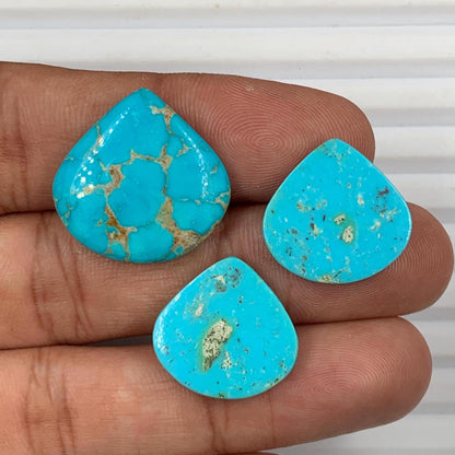 3 Pcs Lot Natural Arizona turquoise Smooth Heart shape Gemstone CALIBRATED Loose Stone Cab, heart Jewelry Making Cabochon Semi Precious Cabs