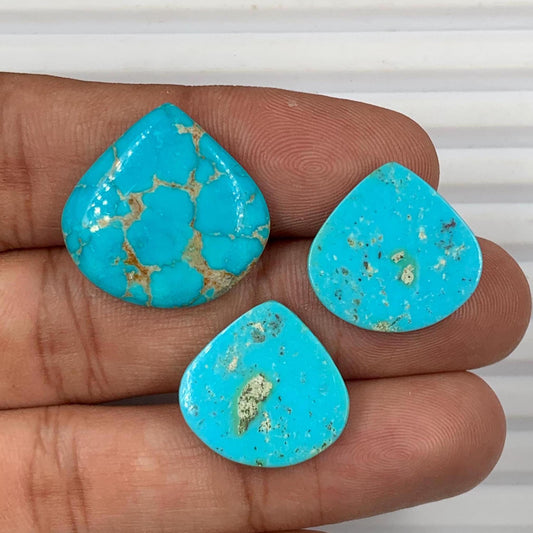 3 Pcs Lot Natural Arizona turquoise Smooth Heart shape Gemstone CALIBRATED Loose Stone Cab, heart Jewelry Making Cabochon Semi Precious Cabs