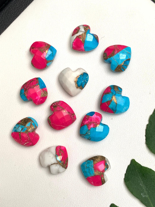 Natural Pink Copper Turquoise Heart Beads – Hand Carved Briolette 10mm