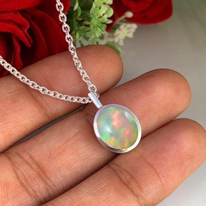 Minimalist Opal Necklace – Dainty Silver Birthstone Jewelry