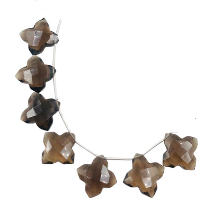 12 Pcs Natural Smoky Quartz Fancy Shape Carved Briolette | Smoky Quartz Faceted Clover Shape Beads , Jewelry Making Beads I SKU - BBI1041
