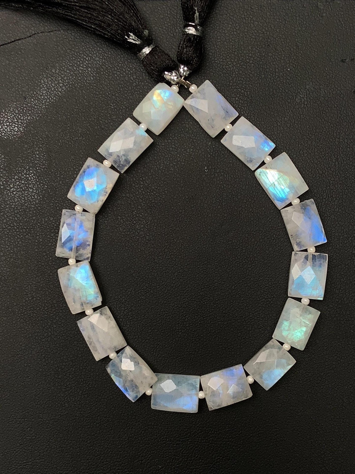 Natural White rainbow Square faceted Center Drill Beads Rainbow Moonstone Briolette Gemstone Chicklet Shape beads for Jewelry, Size 8x10x5mm