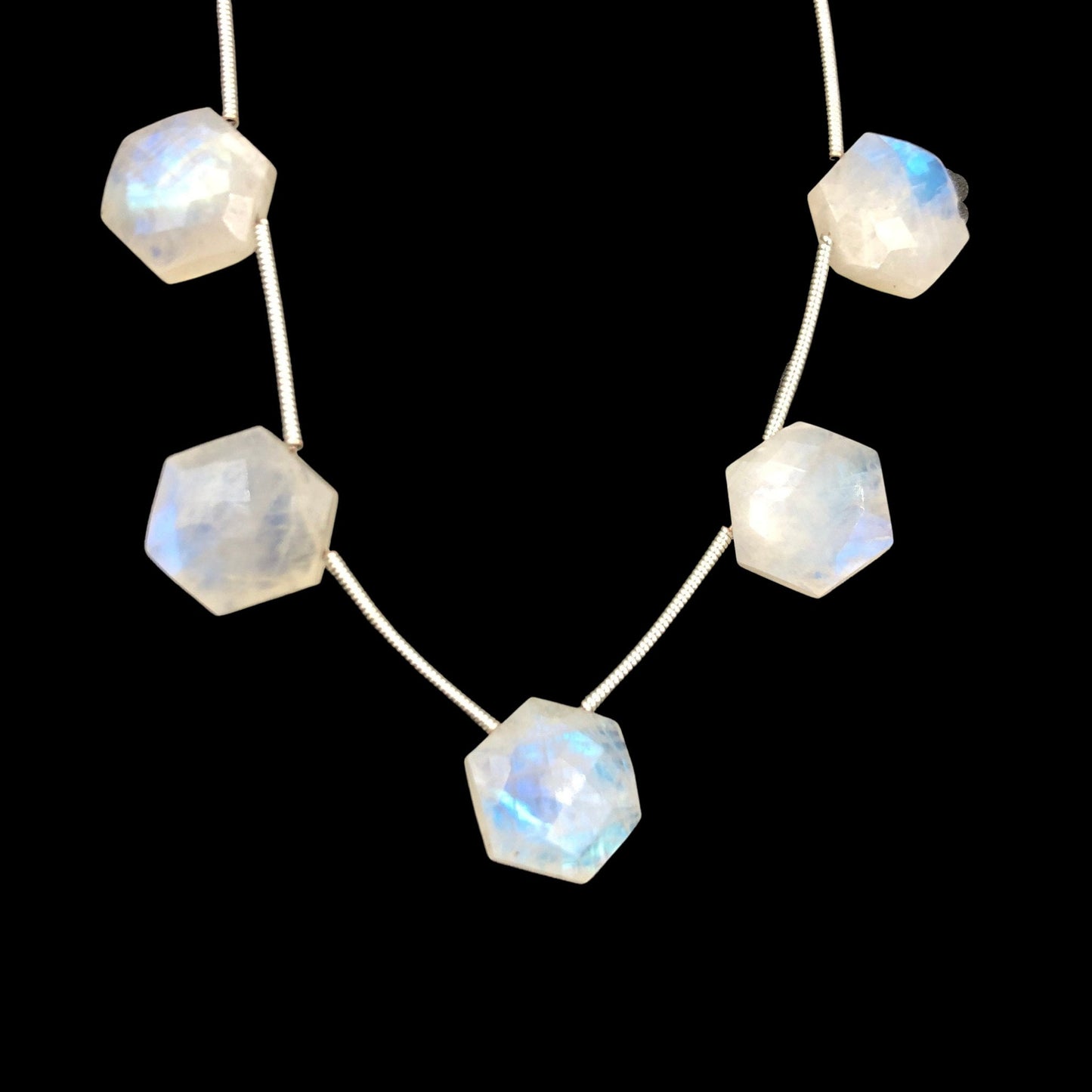 10 Pieces AAA Quality White Rainbow Moonstone Faceted Hexagon Shape Beads , Side Drill , Natural White Rainbow Moonstone , SKU - BBI1080