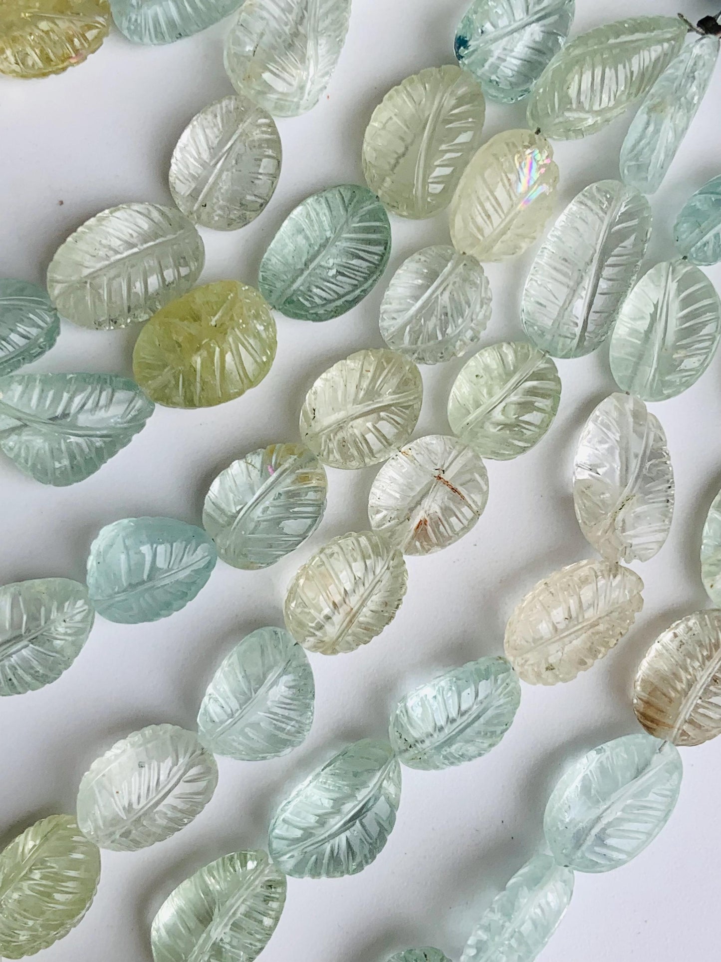 Natural Multi Aquamarine Carved Leaf Tumble Briolette Gemstone Beads 8x11mm to 9x14mm