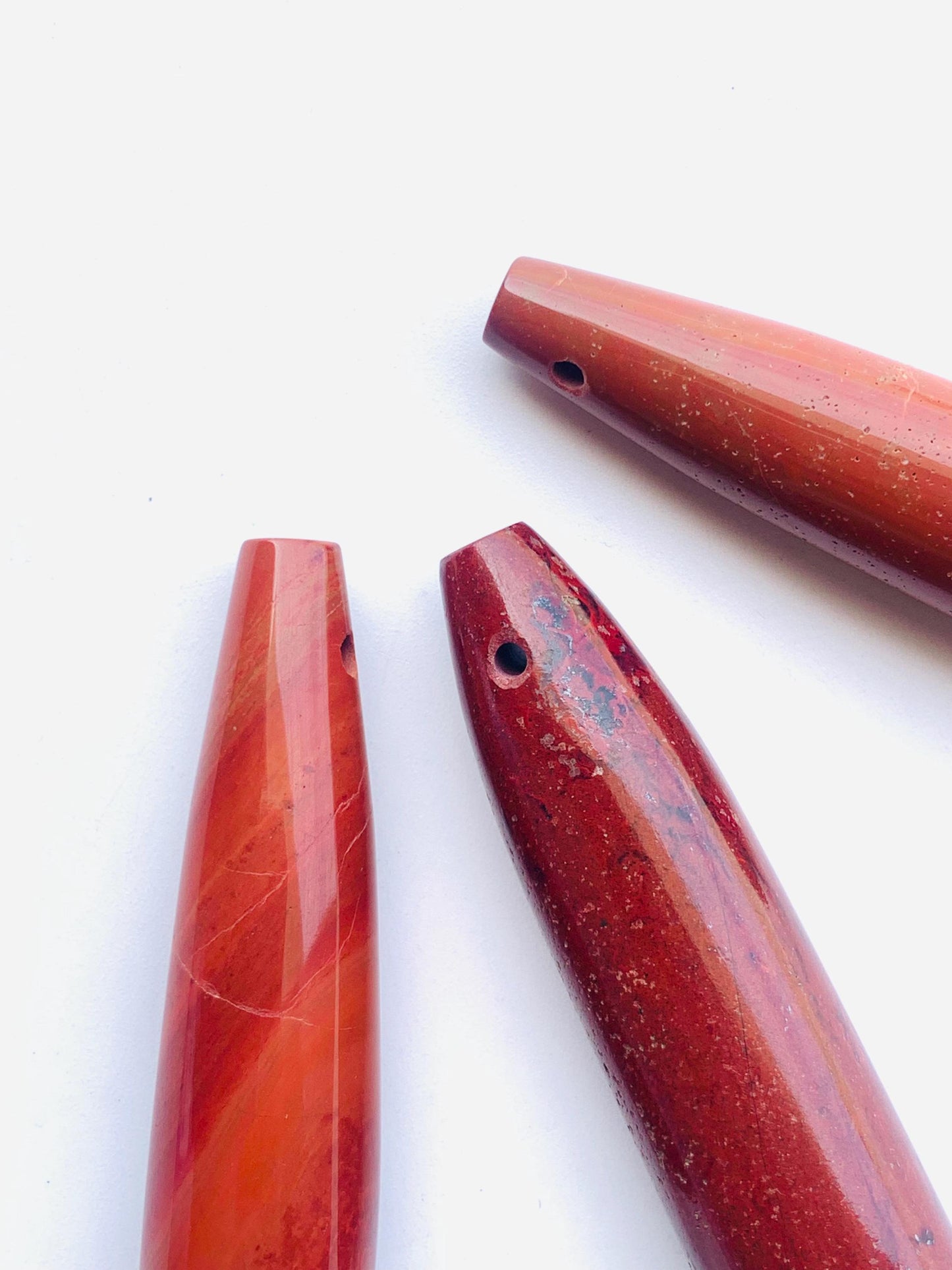 Red Jasper Teardrop Gemstone: Long Smooth Drilled Bead (15x60mm)