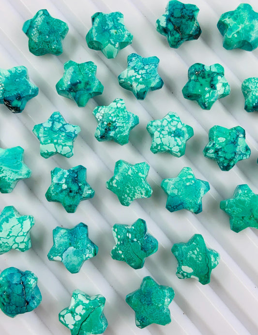 2 Pieces Natural Tibetan Turquoise Hand Carved Star Shape Briolette, Star Shape Gemstone For Jewelry, Star Shape Briolette Beads , Size 10mm