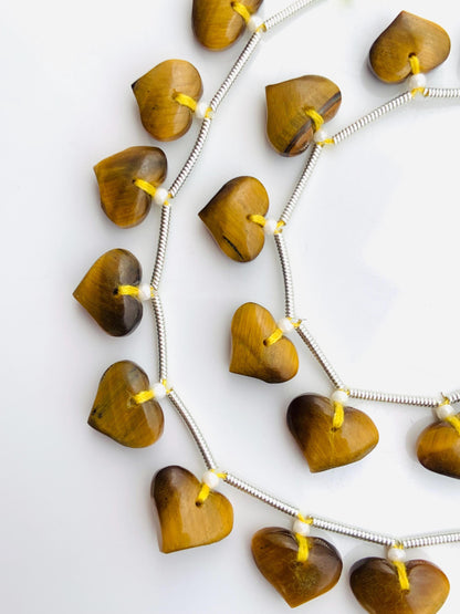 10 Pcs Natural Tiger Eye smooth heart shape face drill gemstone Fancy shape Briolette gemstone bead for jewelry Size 8x10x5 gift for her
