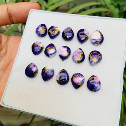 5 Pieces Natural Purple Copper Mojave Turquoise flatback Pear-Shaped Gemstone for Jewelry, Purple Turquoise Loose Stone Cabs, Size 10x12mm