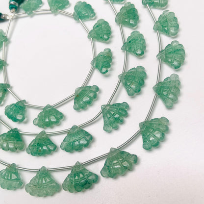 10 Pcs Natural Green Strawberry Triplet Carved Tree Shape Briolette Side Drill Beads Size 13x16x5mm fancy shape briolette for jewelry making