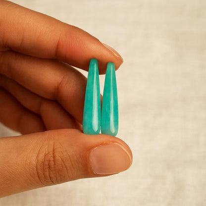 1 Pair Natural Amazonite Smooth Drop Shape Gemstone, Handmade Matching Pair beads, Matched Drops Pairs for Jewelry Making Size - 7x30mm