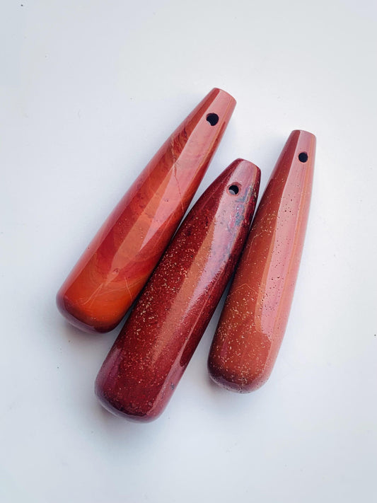 Red Jasper Teardrop Gemstone: Long Smooth Drilled Bead (15x60mm)