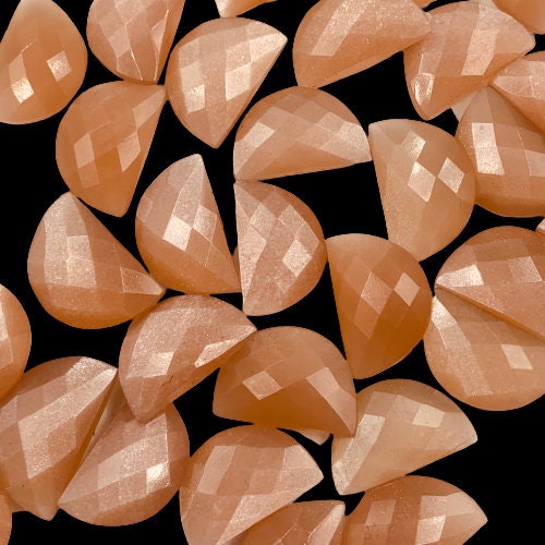 2 Pieces Natural Peach moonstone Faceted D' Shape Gemstone, Size 10mmx16mm,Half Moon Shape Gemstone Briolette, Loose Beads For Jewelry
