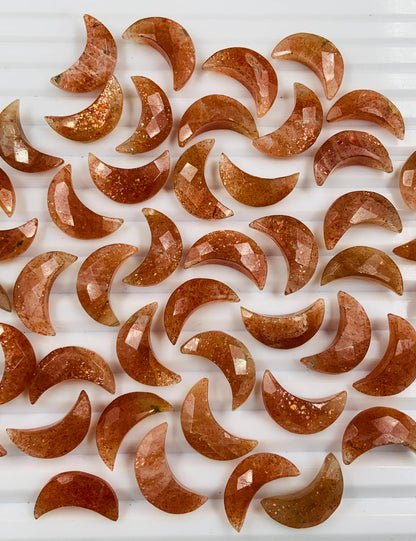 2 Pieces Natural Orange Sunstone Faceted Moon Shape Gemstone, carving Moon Gemstone, Size 7x16mm, Jewelry Making,