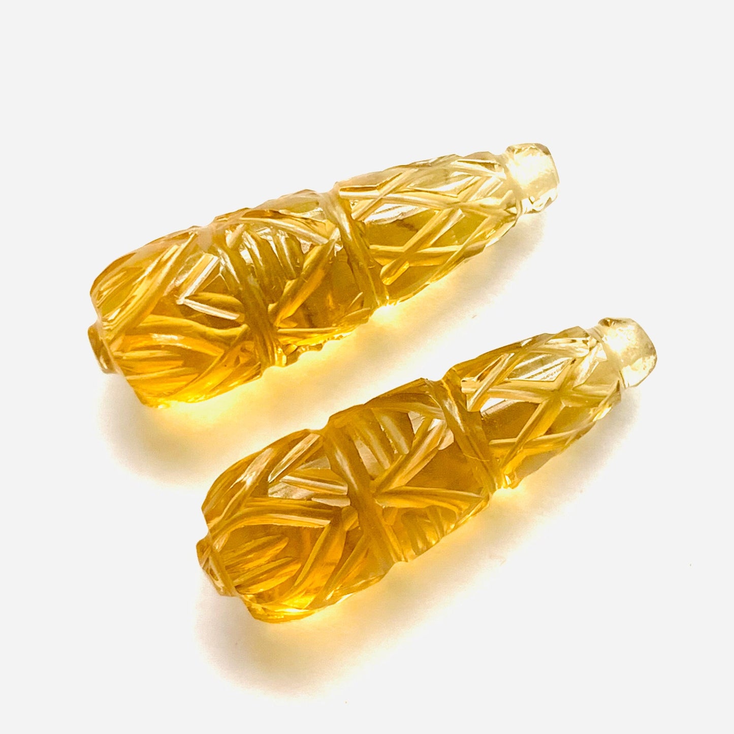 1 Pair Natural Citrine Hand Carved Drop Shape Briolette Beads, Handmade Matching Pair beads, Earring Making Gemstone Size - 26X9mm