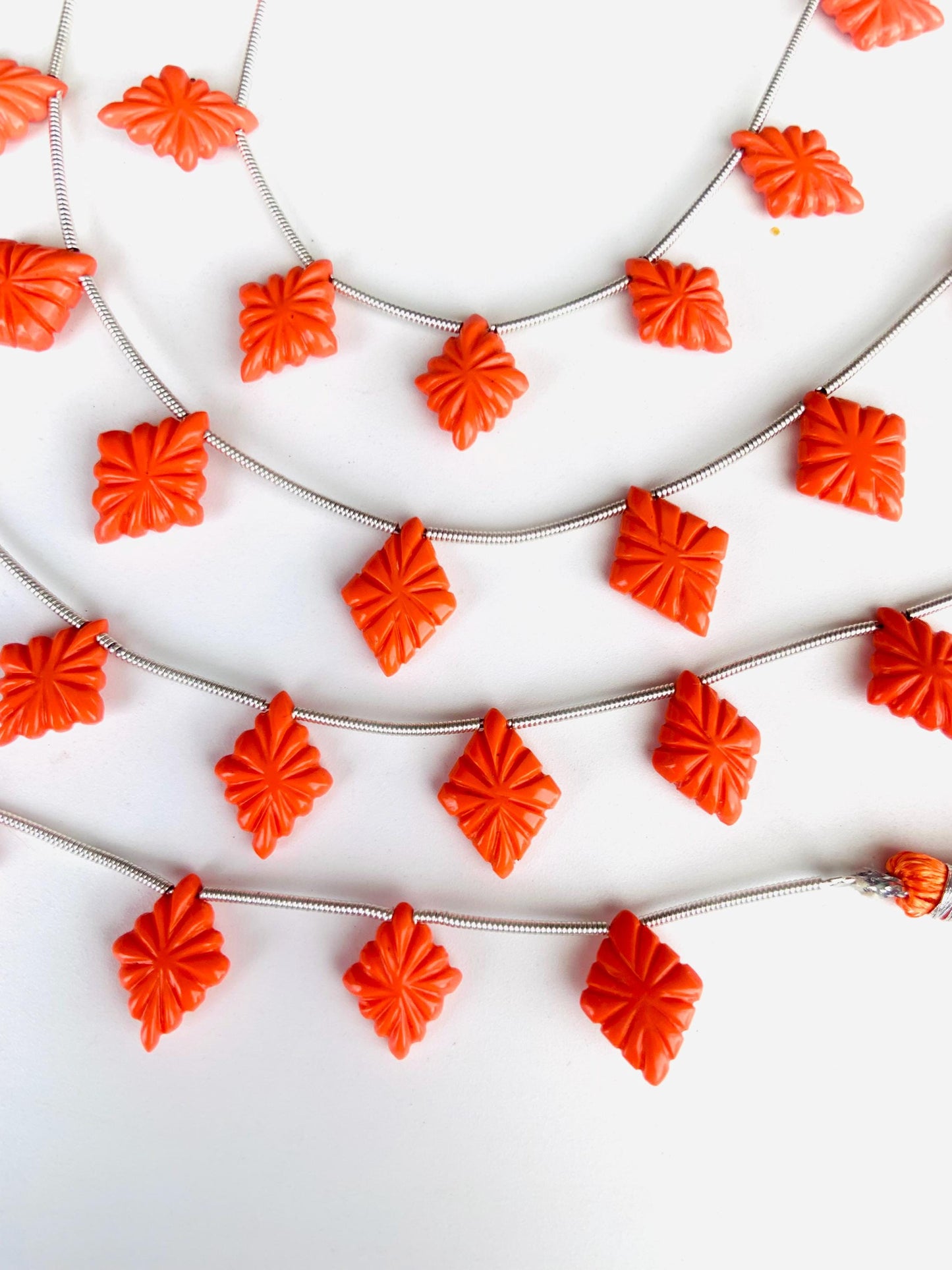Red Coral Slot Carved Fancy Lozenge Briolette Beads