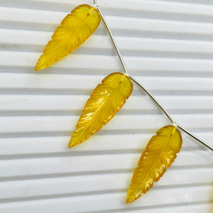 Yellow Onyx Leaf Briolette Beads 30x10x4mm – Carved Gemstones