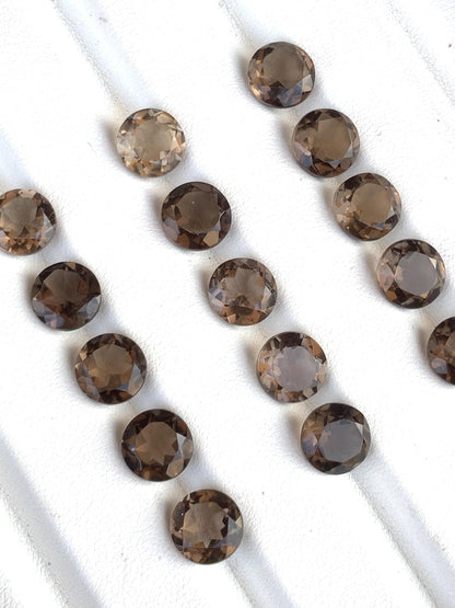 Natural Smoky Quartz Faceted Round Shape Cut Stone CALIBRATED Loose Stone Cut Round Jewelry Making Semi Precious Cut Stone for Earrings
