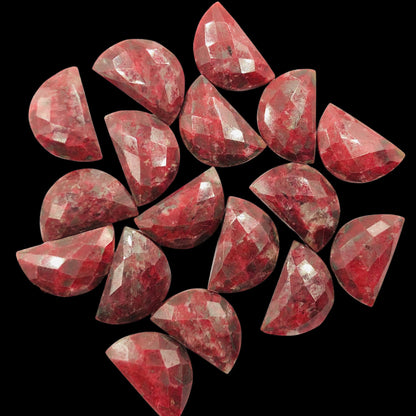 2 Pieces Natural Thulite Faceted Semi Circle Shape Gemstone, Size 10x16mm, Hand Carved Briolette Loose gemstone, D shape gemstone .