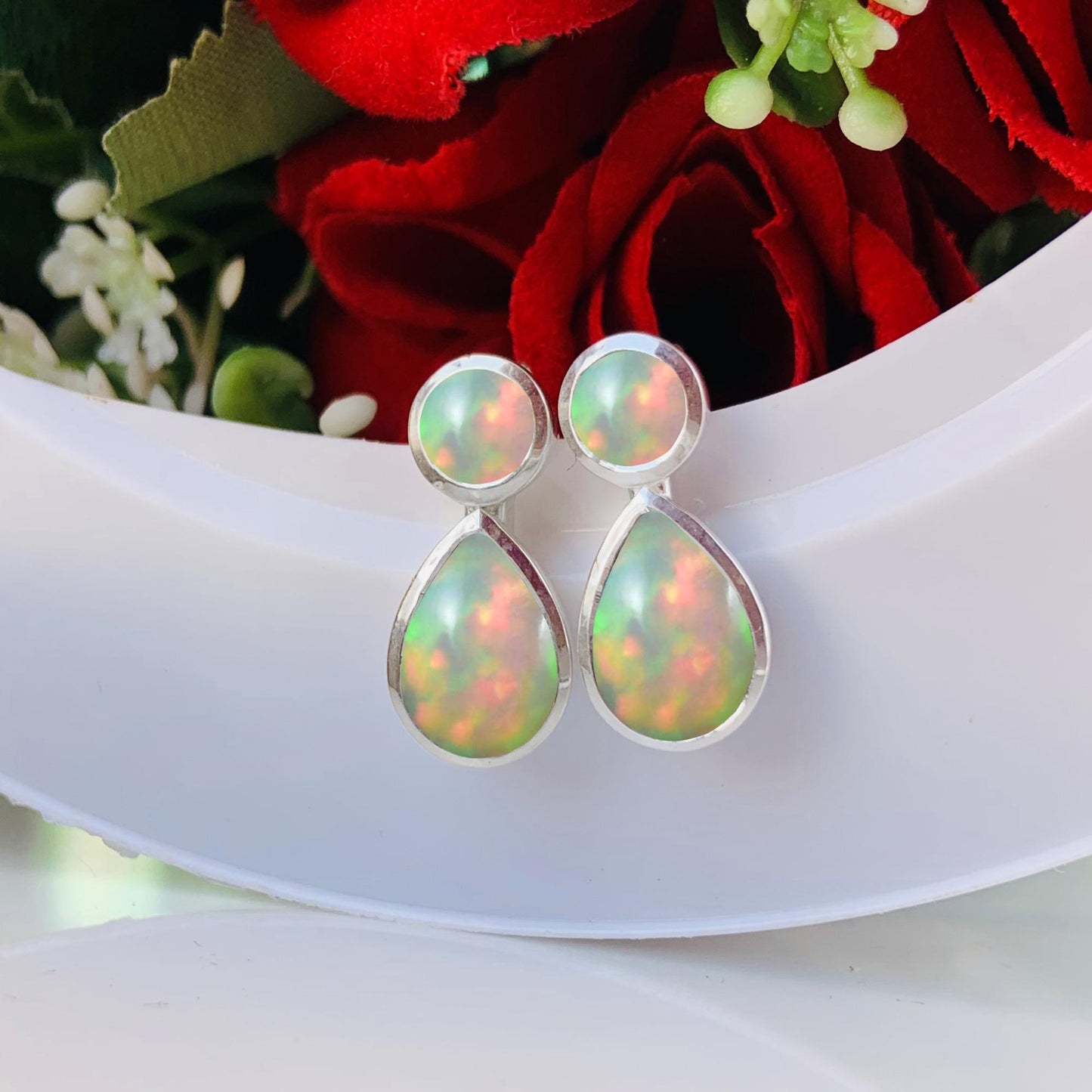 Dainty Opal Studs ~ Deliciated Silver Jewelry ~ Minimalist Fashion Earrings For Her ~ October Birthstone Jewelry ~ Gift For Mom ~ E-0080