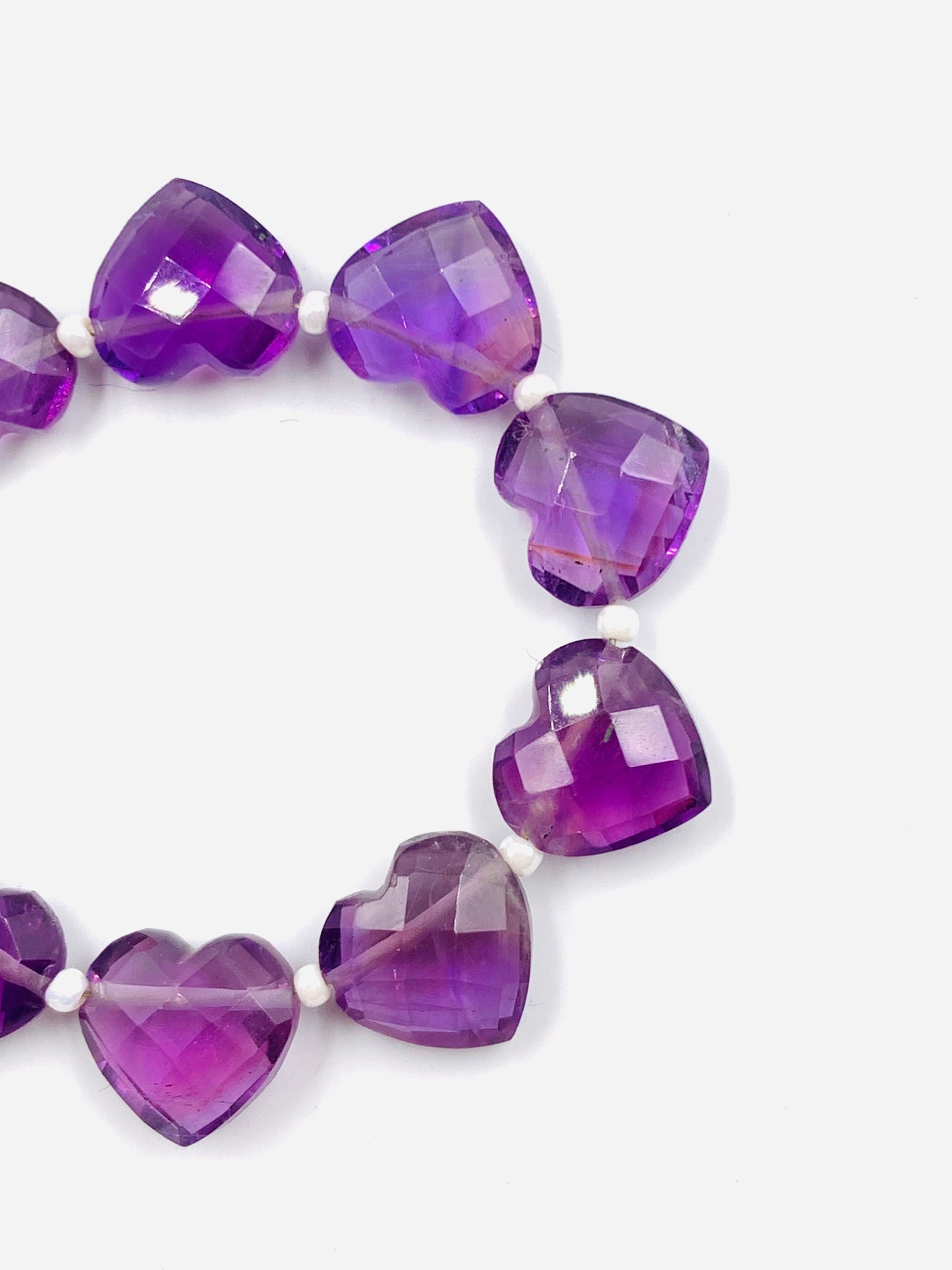 Natural Amethyst Faceted Carved Heart Gemstone Beads 4" Strand