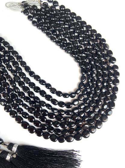 Natural Black Spinel Smooth Oval Nugget Beads Necklace