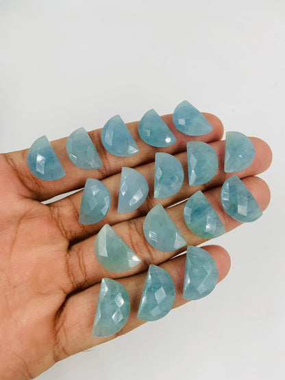 2 Pieces Natural Aquamarine gemstone, Half Moon D - shape gemstone, Earring Components, Half moon gemstone, Size 10x16mm, SKU - BBI206