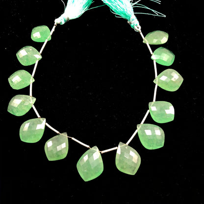 12pc Green Strawberry Quartz FACETED Shield Shape Drops Natural Gemstone Briolette Face Drill Beads | Beads For Jewelry | Wholesale Gemstone