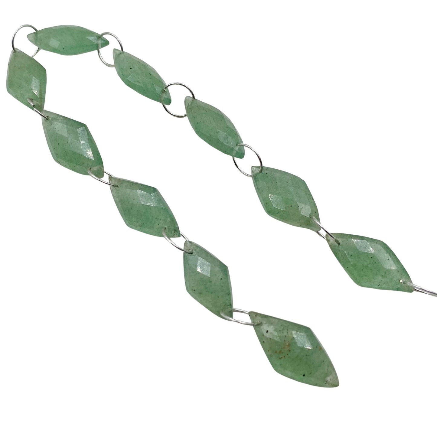 AAA Quality Natural Green Aventurine Gemstone, Faceted Rhombus Shape Briolette, Fancy Carved Double Drill Strand, Size 10X20mm, SKU- BBI817