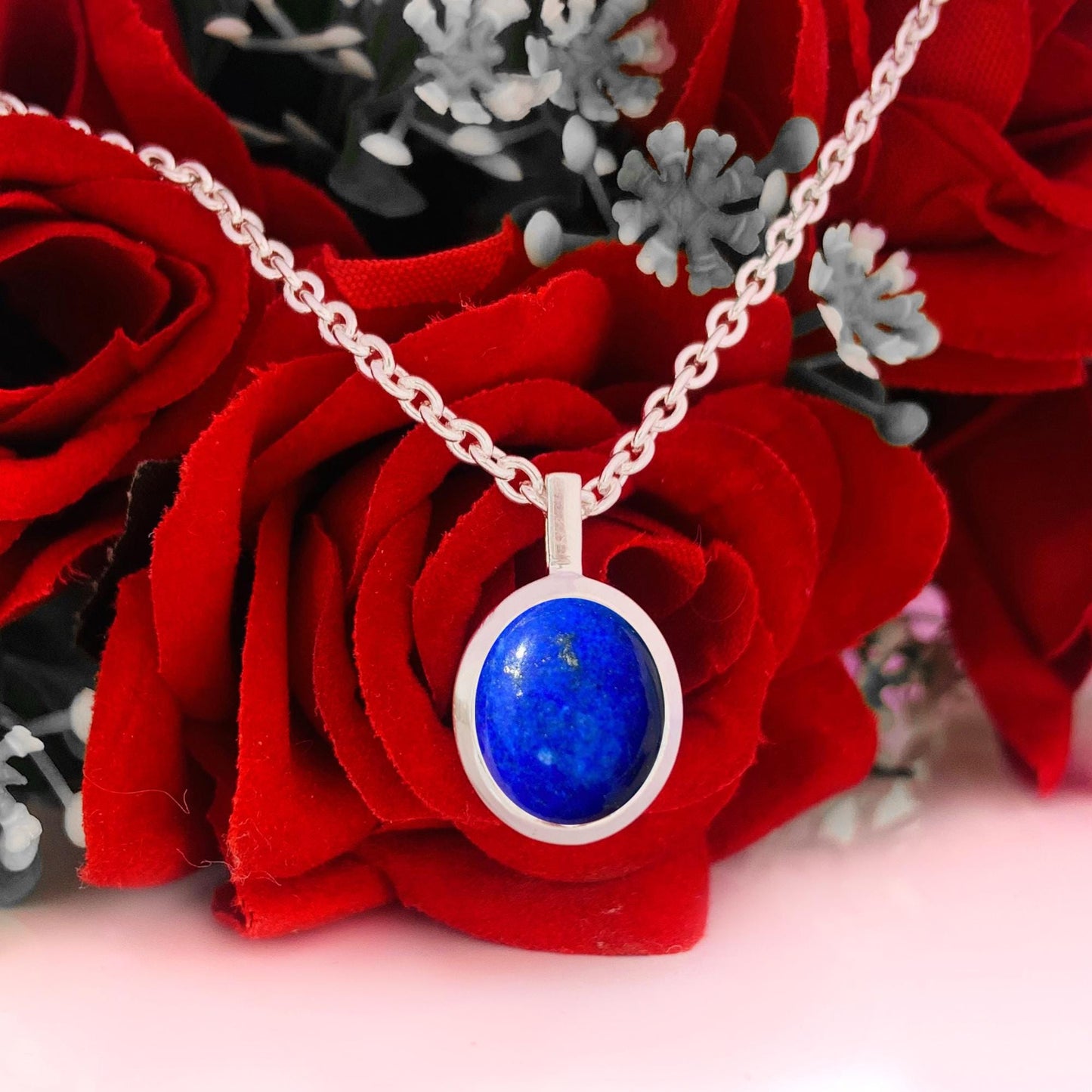 Lapis Lazuli Solitaire Necklace – Minimal Silver Gift for Her