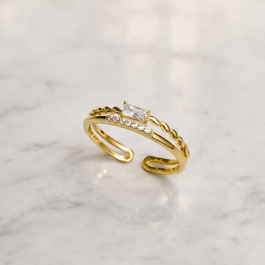 Moissanite CZ Statement Band Ring in 925 Silver Gold Plated