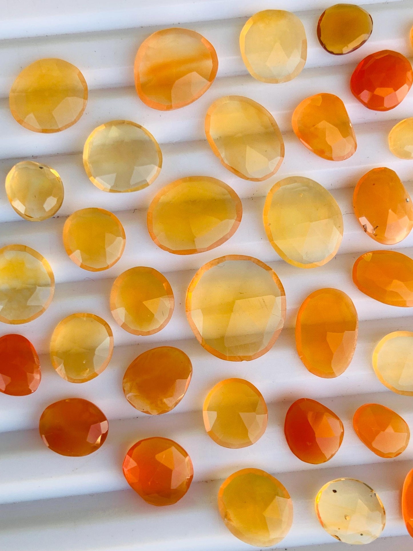 Natural Mexican fire Opal Rose Cut Slices Cabochons Faceted Rose Cut Flat Back Cabochons, Rose Cut Loose Gemstone, Opal Gemstone Slices Cut