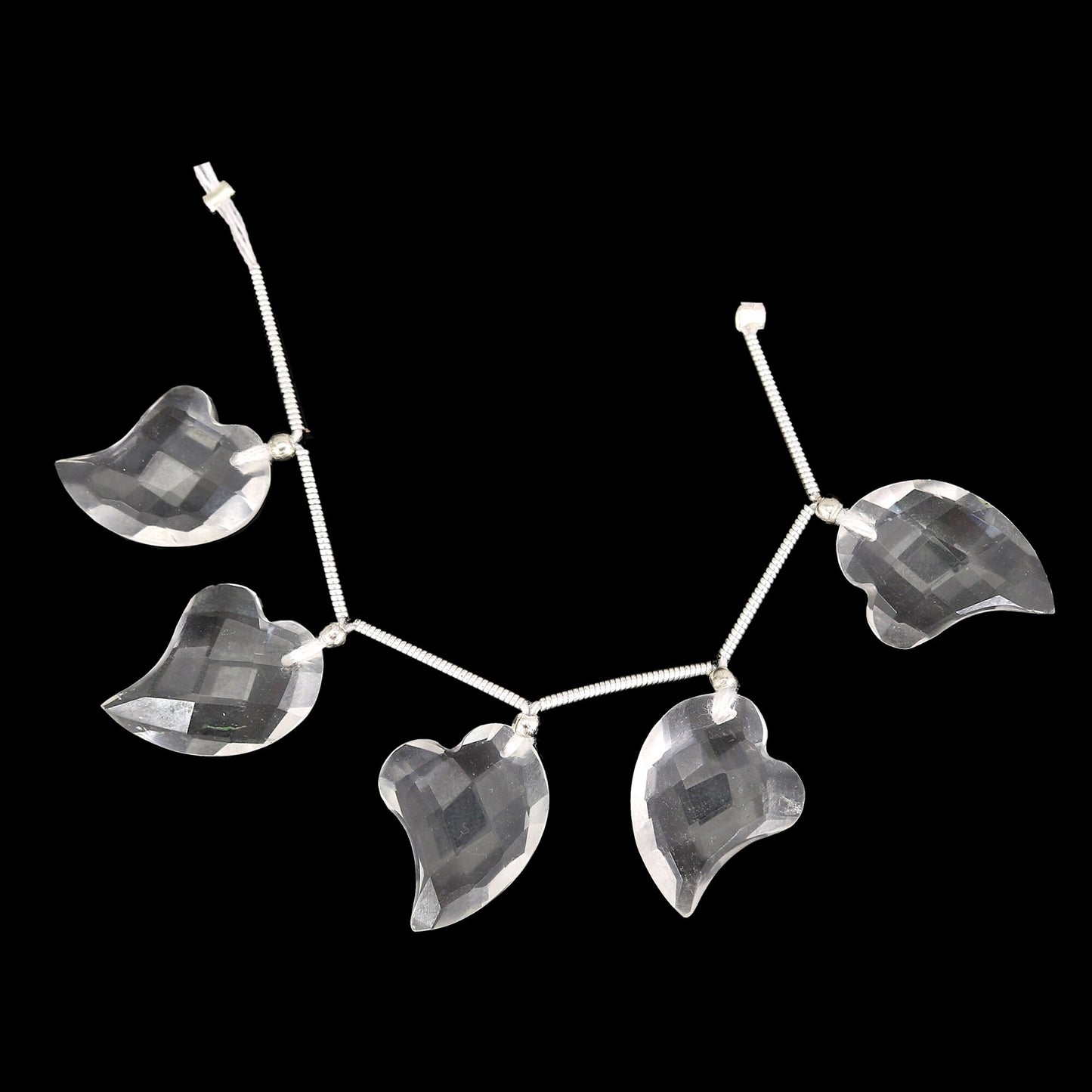 5 pcs crystal quartz carved HEART Shape facetted Briolette | Wholesale Natural Gemstone Beads | Face Drill | High Quality | Jewelry Making