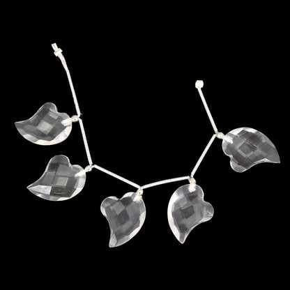 5 pcs crystal quartz carved HEART Shape facetted Briolette | Wholesale Natural Gemstone Beads | Face Drill | High Quality | Jewelry Making