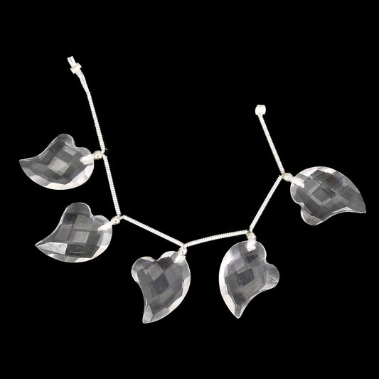 5 pcs crystal quartz carved HEART Shape facetted Briolette | Wholesale Natural Gemstone Beads | Face Drill | High Quality | Jewelry Making