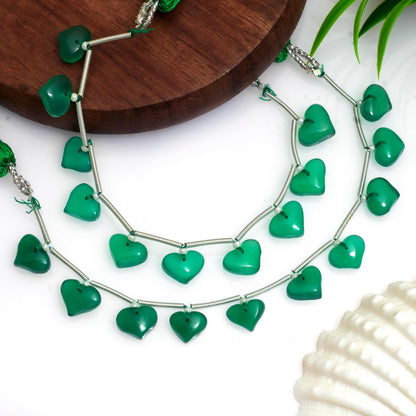 Natural Green Onyx Smooth Heart Briolette Beads 8x10x5mm – Faceted Face Drill