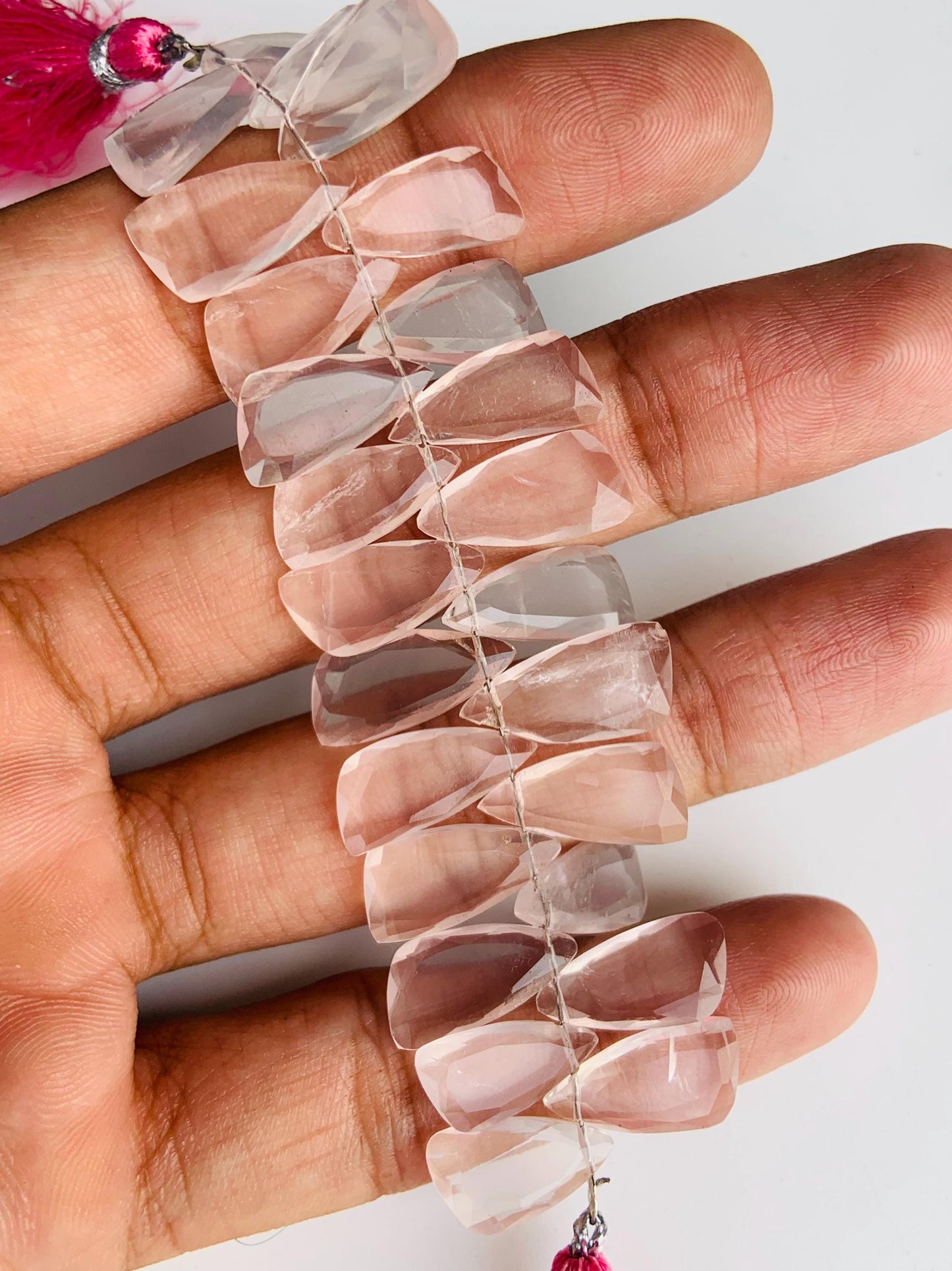 4 Inches Natural Rose Quartz Sail Crown Cut Gemstone Side drill Beads, Fancy shape Gemstone Briolette Size 8x16mm to 9x18mm gift for her