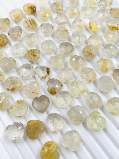 2 Pieces Natural Golden Rutile Faceted Heart Shape Gemstone, Size 10mm, Hand Carved Heart Briolette, Jewelry Making Beads, SKU - BBI318