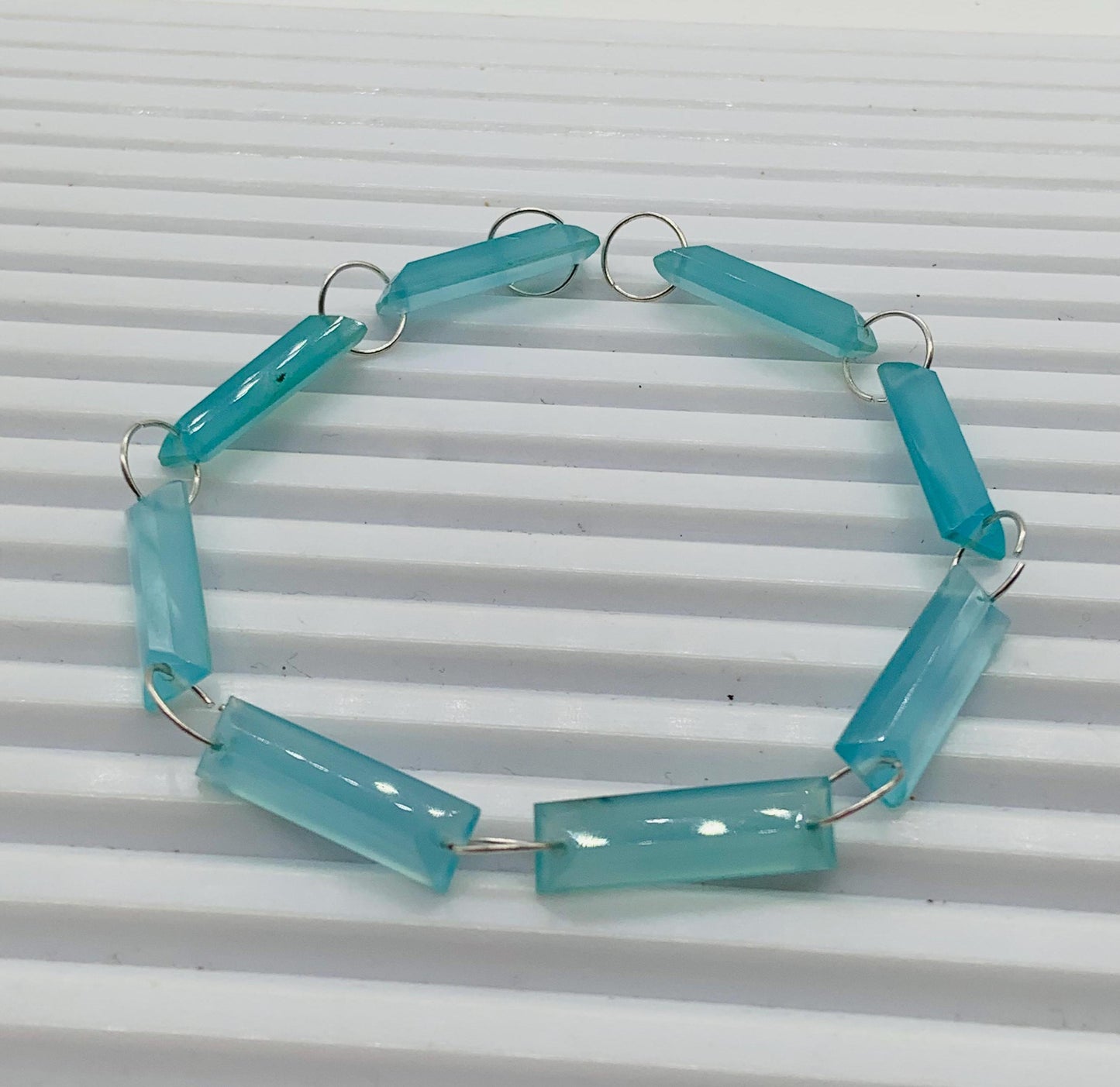 10 Pieces Natural Aqua Chalcedony Baguette Step cut Faceted Gemstone beads Size 20X6X4mm Gift for her Both Side Face Drill Gemstone BBI1129