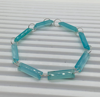 10 Pieces Natural Aqua Chalcedony Baguette Step cut Faceted Gemstone beads Size 20X6X4mm Gift for her Both Side Face Drill Gemstone BBI1129