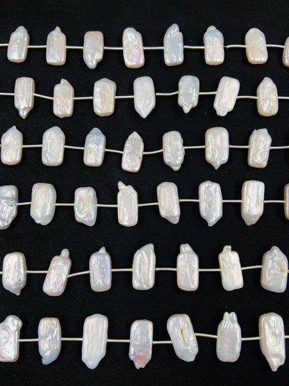 Natural Crystal White Rectangle Pearl Glass Beads Genuine Fresh water Pearl for Women's jewelry Size 10x18mm 8 Inches Wedding jewelry pearl