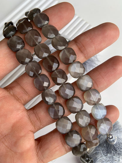 Natural Grey moonstone Faceted Cushion Shape Gemstone Center drill cushion for Jewelry Making Square shape gemstone gift for her Size 10mm