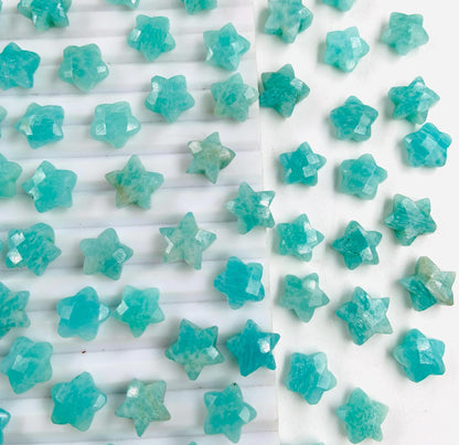 2 Pieces Natural Amazonite Hand Carved Star Shape Gemstone, Faceted Star Shape Briolette, Size 10 mm, Loose Stone For Jewelry, SKU - BBI114