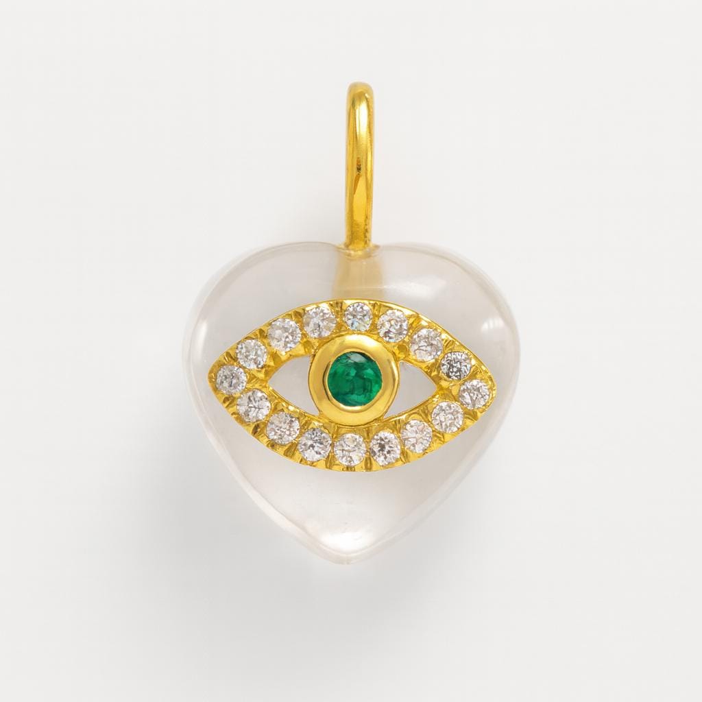 Emerald Evil Eye Heart Pendant Necklace | Gold Protection Charm with Crystals - BeadsBoatInc