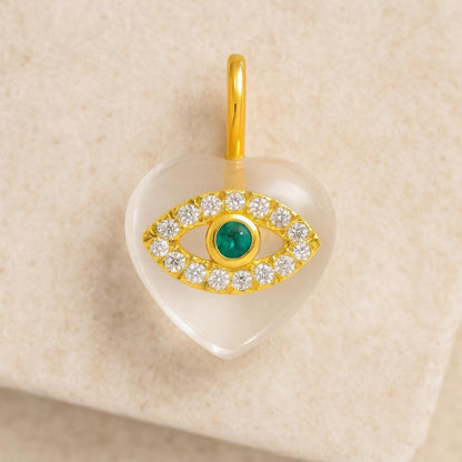 Emerald Evil Eye Heart Pendant Necklace | Gold Protection Charm with Crystals - BeadsBoatInc